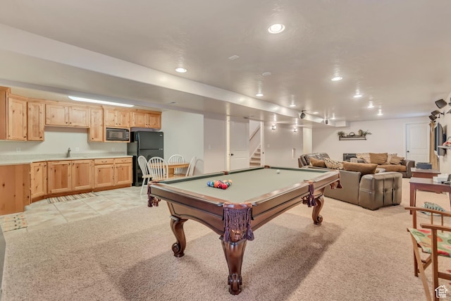 3028 W Viola Ln, Riverton, UT 84065 - game room featuring light carpet, billiards table, recessed lighting, and a sink