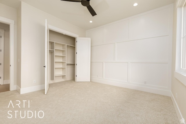 2921 E Yavin Way, St George, UT 84790 - unfurnished bedroom with carpet floors, recessed lighting, a decorative wall, and ceiling fan
