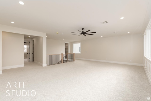 2921 E Yavin Way, St George, UT 84790 - spare room featuring recessed lighting, light colored carpet, ceiling fan, and baseboards