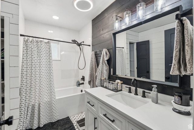 623 N 120 W, Lehi, UT 84043 - bathroom with vanity, shower / bath combo, and wooden walls