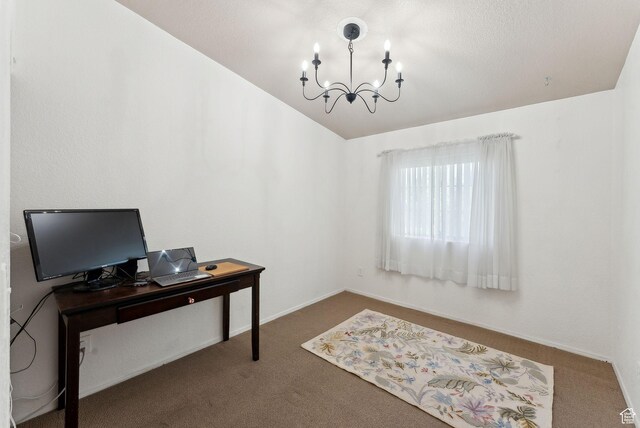 245 S 400 W, Heber City, UT 84032 - office space featuring a chandelier, carpet flooring, vaulted ceiling, and baseboards
