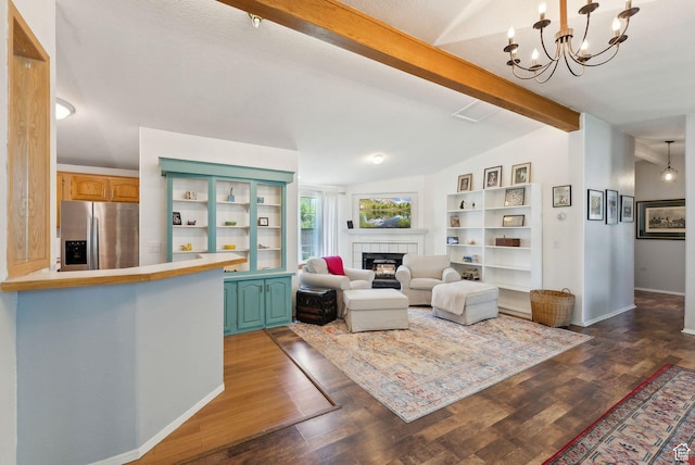 245 S 400 W, Heber City, UT 84032 - living room featuring a tile fireplace, dark wood-style flooring, a chandelier, and baseboards