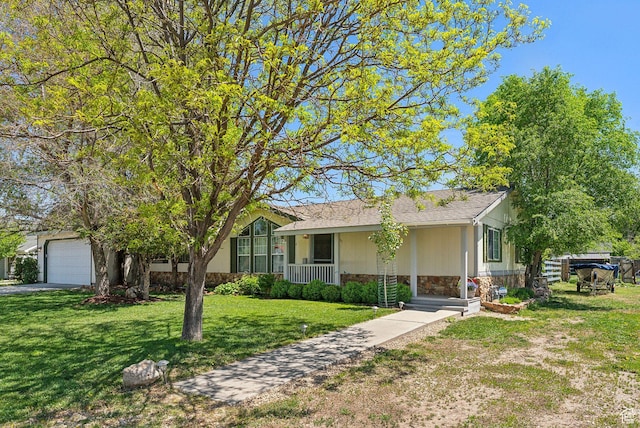 245 S 400 W, Heber City, UT 84032 - ranch-style home with stone siding, a front lawn, and a porch