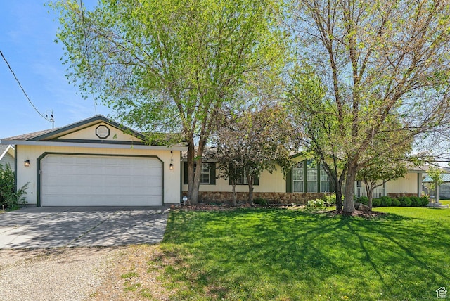 245 S 400 W, Heber City, UT 84032 - single story home featuring driveway, a garage, a front lawn, and stone siding