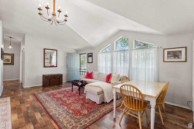 245 S 400 W, Heber City, UT 84032 - living area featuring vaulted ceiling, a chandelier, baseboards, and wood finished floors