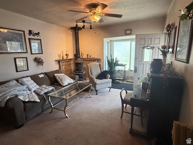 1035 W Main St, Lehi, UT 84043 - carpeted living room featuring a ceiling fan and crown molding