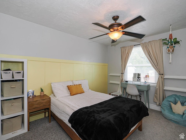 8701 S 1365 W, West Jordan, UT 84088 - carpeted bedroom with a textured ceiling, ceiling fan, and wainscoting