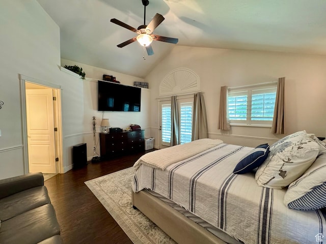 1710 N 2625 E, Layton, UT 84040 - bedroom with wood finished floors, access to outside, a ceiling fan, and high vaulted ceiling