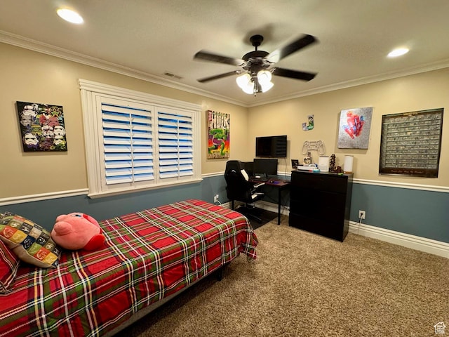 1710 N 2625 E, Layton, UT 84040 - bedroom featuring carpet, crown molding, a desk, recessed lighting, and baseboards