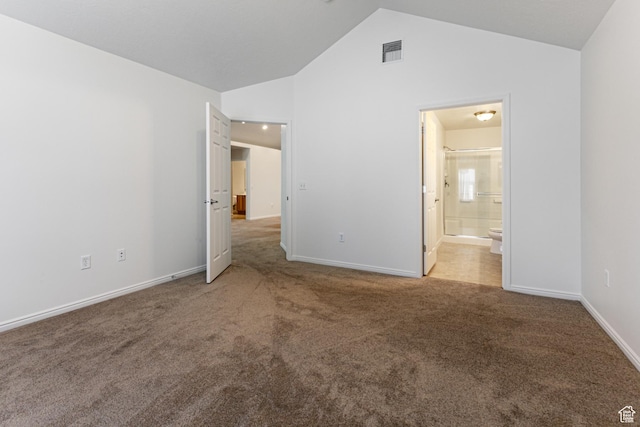 544 W 300 S Unit C, Springville, UT 84663 - unfurnished bedroom with carpet flooring, lofted ceiling, baseboards, and connected bathroom