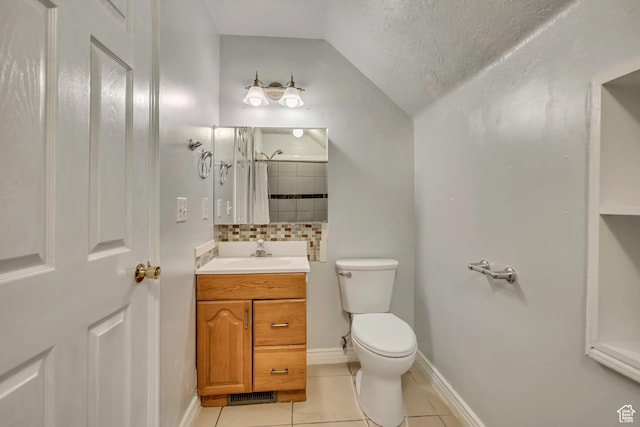 4733 S 3900 W, Roy, UT 84067 - bathroom with vanity, lofted ceiling, a shower with curtain, tile patterned floors, and toilet