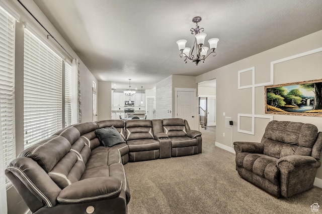 12884 S Tortoise Ln, Riverton, UT 84096 - living area featuring a chandelier, carpet, and baseboards