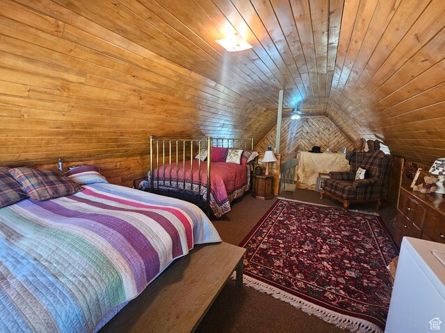 45465 W Airport Rd, Fruitland, UT 84027 - carpeted bedroom with vaulted ceiling, wooden walls, and wooden ceiling