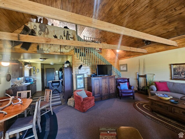45465 W Airport Rd, Fruitland, UT 84027 - living area featuring carpet flooring and wooden ceiling