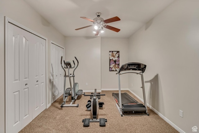 11743 S Silver Spur Ln, Draper, UT 84020 - exercise area with carpet, a ceiling fan, and baseboards