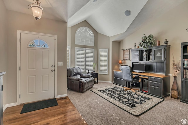11743 S Silver Spur Ln, Draper, UT 84020 - entryway featuring lofted ceiling, baseboards, and wood finished floors