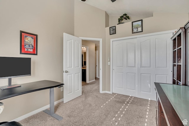 11743 S Silver Spur Ln, Draper, UT 84020 - unfurnished office with light colored carpet, baseboards, and high vaulted ceiling