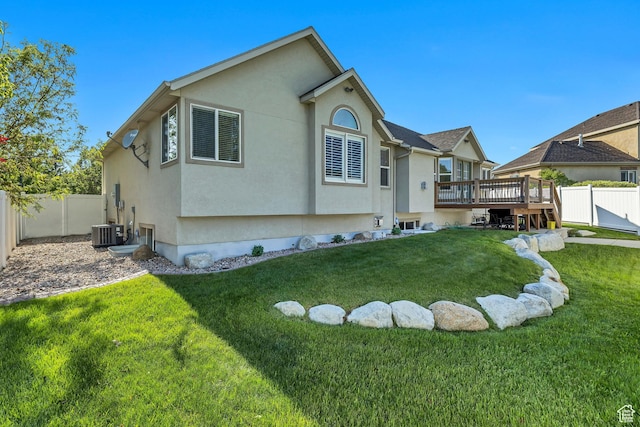11743 S Silver Spur Ln, Draper, UT 84020 - rear view of property featuring a deck, stucco siding, and central AC unit