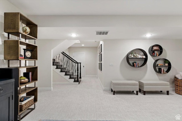 4731 S Marabow Cir, Holladay, UT 84117 - living area with stairs, light colored carpet, recessed lighting, and baseboards