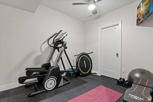 4731 S Marabow Cir, Holladay, UT 84117 - workout room with a ceiling fan and baseboards