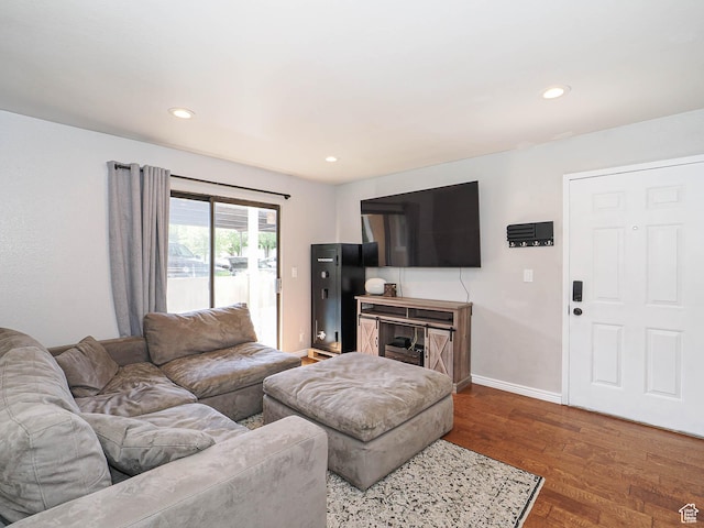 7208 S Station Creek Ln Unit 4B, Cottonwood Heights, UT 84047 - living room with wood finished floors, recessed lighting, and baseboards
