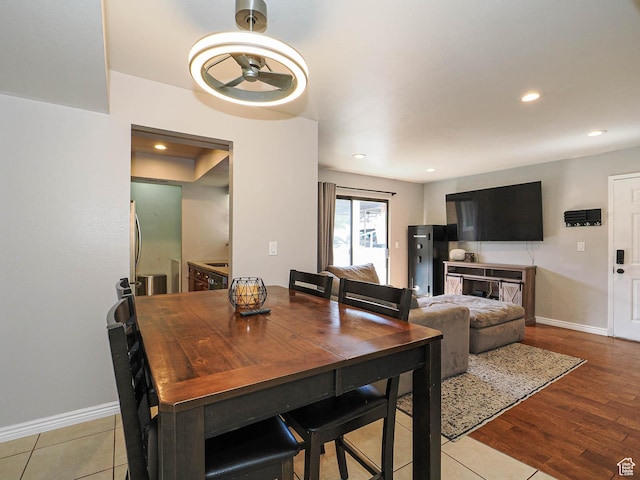 7208 S Station Creek Ln Unit 4B, Cottonwood Heights, UT 84047 - dining space featuring baseboards, a ceiling fan, recessed lighting, and wood finished floors