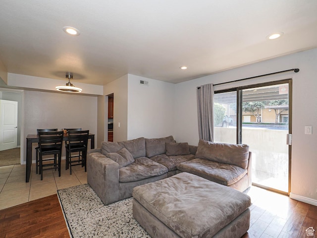 7208 S Station Creek Ln Unit 4B, Cottonwood Heights, UT 84047 - living room featuring dark wood-type flooring, baseboards, and recessed lighting