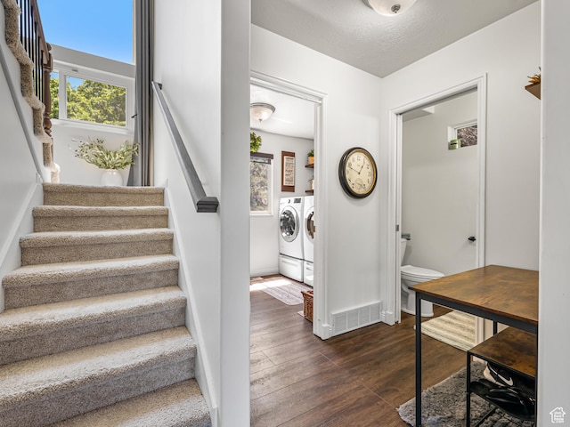 1152 E Gavin Cir, Draper, UT 84020 - stairway featuring separate washer and dryer, wood finished floors, and baseboards