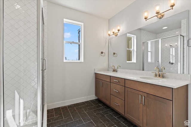 7119 S Rocky Trl Unit 102, West Jordan, UT 84084 - full bath featuring baseboards, double vanity, plenty of natural light, and a shower stall