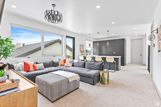 1620 W Brevia Ct Unit 25, Lehi, UT 84043 - living area featuring recessed lighting, a chandelier, and light colored carpet