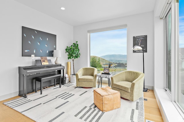 1620 W Brevia Ct Unit 25, Lehi, UT 84043 - living area featuring wood finished floors, a mountain view, and recessed lighting