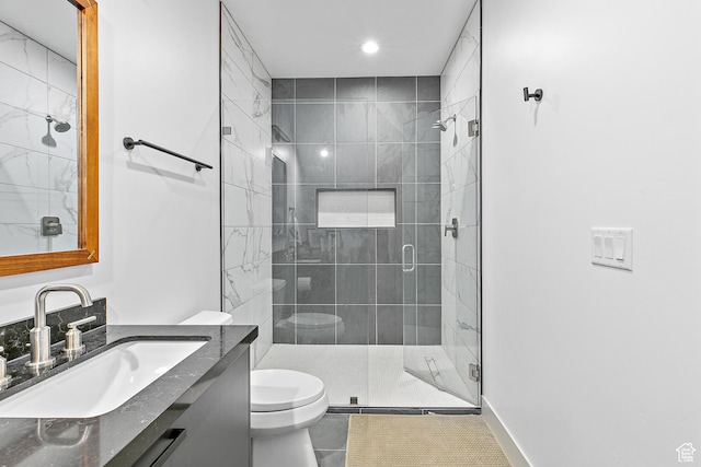 1620 W Brevia Ct Unit 25, Lehi, UT 84043 - full bath featuring toilet, vanity, a shower stall, tile patterned floors, and recessed lighting
