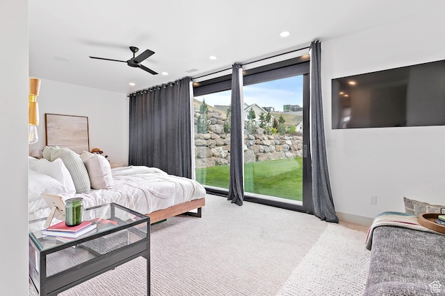 1620 W Brevia Ct Unit 25, Lehi, UT 84043 - carpeted bedroom featuring access to exterior, ceiling fan, and recessed lighting