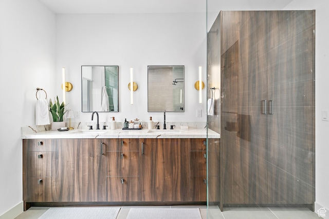 1620 W Brevia Ct Unit 25, Lehi, UT 84043 - full bathroom featuring double vanity, a stall shower, and baseboards