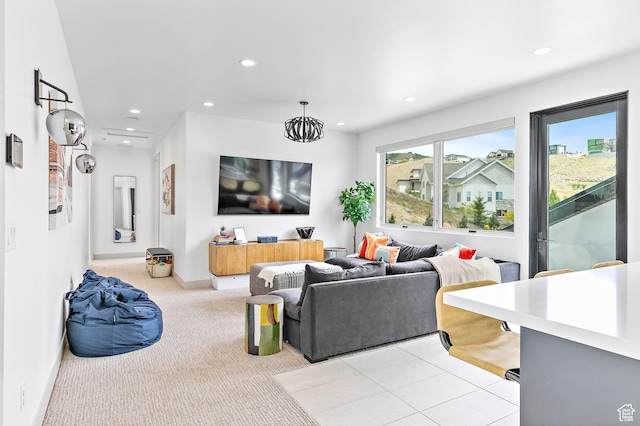 1620 W Brevia Ct Unit 25, Lehi, UT 84043 - living room featuring recessed lighting, light carpet, and baseboards
