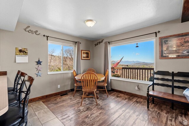 10246 E Lake Pines Dr Unit 1020, Heber City, UT 84032 - dining area with baseboards, wood finished floors, and a mountain view