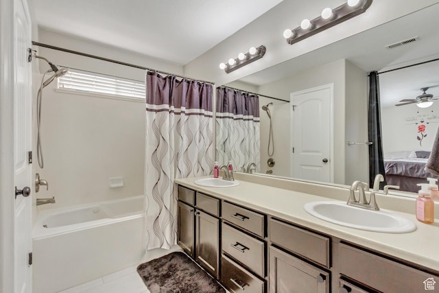 3864 E Cascade Rd, Eagle Mountain, UT 84005 - ensuite bathroom featuring shower / tub combo, double vanity, and tile patterned floors