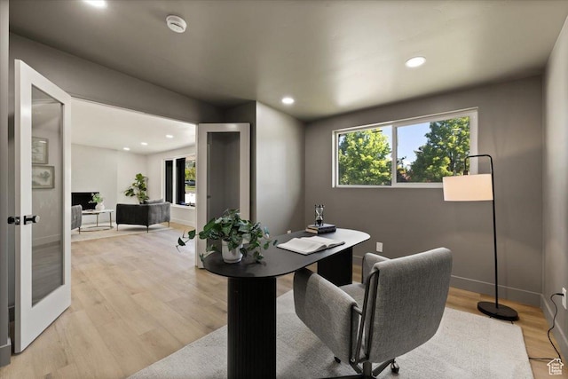 2559 E Evening Star Dr, Holladay, UT 84124 - office with light wood finished floors, recessed lighting, baseboards, and french doors