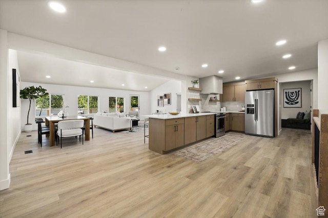 2559 E Evening Star Dr, Holladay, UT 84124 - kitchen featuring appliances with stainless steel finishes, open floor plan, open shelves, recessed lighting, and light countertops
