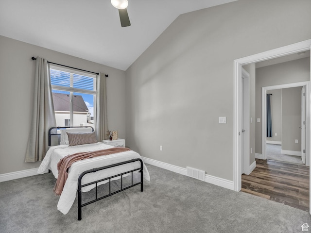 1949 W Shadow Way, Kaysville, UT 84037 - carpeted bedroom with vaulted ceiling, baseboards, and ceiling fan