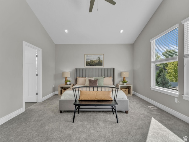 1949 W Shadow Way, Kaysville, UT 84037 - carpeted bedroom featuring vaulted ceiling, baseboards, ceiling fan, and recessed lighting