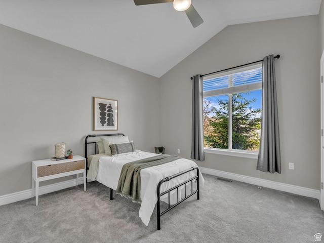 1949 W Shadow Way, Kaysville, UT 84037 - bedroom with vaulted ceiling, baseboards, carpet, and ceiling fan
