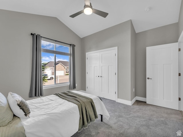 1949 W Shadow Way, Kaysville, UT 84037 - carpeted bedroom with lofted ceiling, ceiling fan, baseboards, and a closet