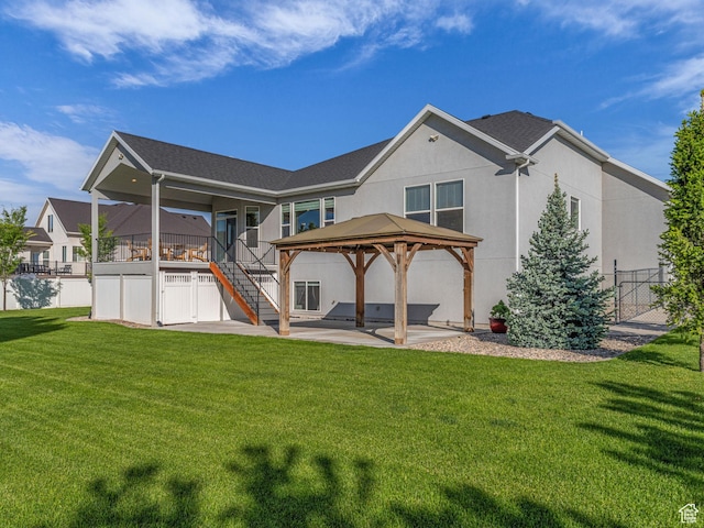 1949 W Shadow Way, Kaysville, UT 84037 - back of house with stairs, a patio, a gazebo, and stucco siding