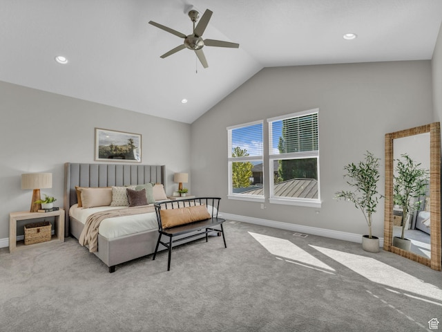1949 W Shadow Way, Kaysville, UT 84037 - carpeted bedroom with vaulted ceiling, baseboards, recessed lighting, and ceiling fan