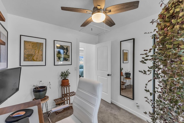 6169 Longmore Dr, Salt Lake City, UT 84118 - living area featuring ceiling fan, baseboards, carpet flooring, and attic access