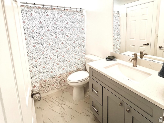 376 E 770 N, Tooele, UT 84074 - full bath featuring marble look tile flooring, vanity, toilet, and a shower with curtain