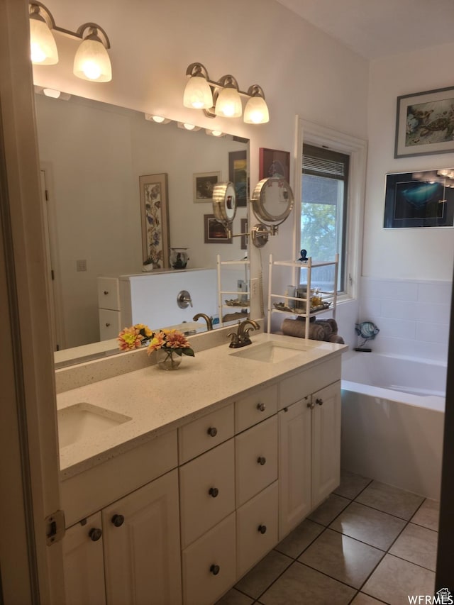 3286 N Piute Dr, Provo, UT 84604 - bathroom with double vanity, tile patterned flooring, and a garden tub