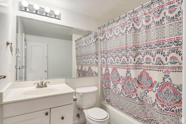 3286 N Piute Dr, Provo, UT 84604 - full bath featuring vanity, toilet, shower / bathtub combination with curtain, and a textured ceiling