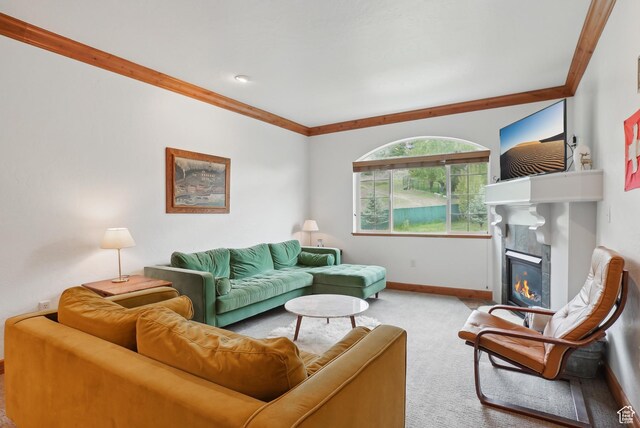 840 Bigler Ln Unit 2021, Midway, UT 84049 - carpeted living area featuring a tiled fireplace and baseboards